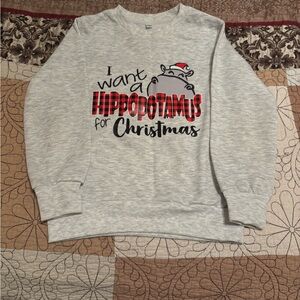 Kid 7/8 Gray Christmas Hippo Shirt